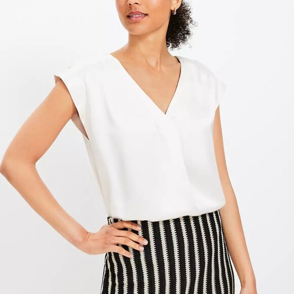 Loft Satin Cap Sleeve V-Neck Top - Picture 1 of 3